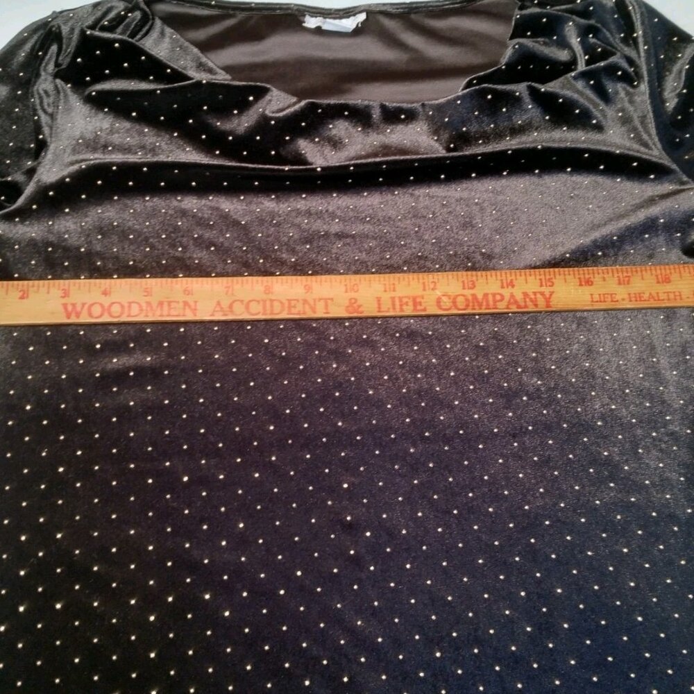 Jacklyn Smith Velour Shirt Women Large Black Gold Studded Draped Neck Stretch - Picture 3 of 10
